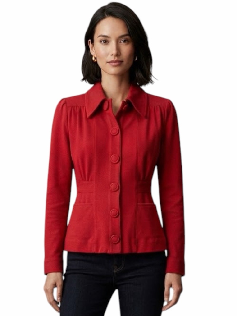 CAbi Red Tailored Button Front Jacket Blazer Size Small